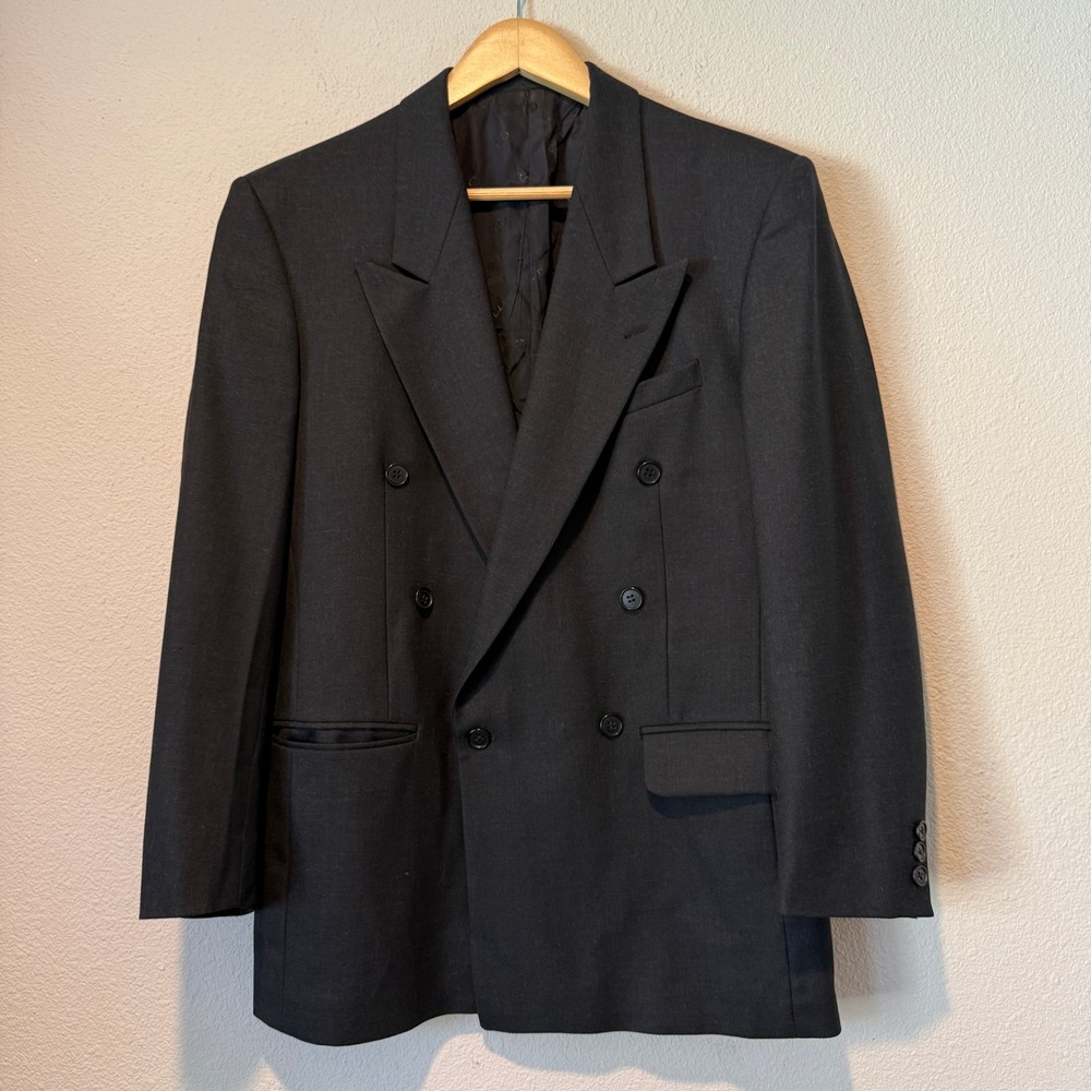 Christian Dior Monsieur Mens Double Breasted Wool Blazer Charcoal Gray 38R